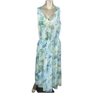 J.Jill women Summer Light Blue multi color long Dress size Medium Silk Blend